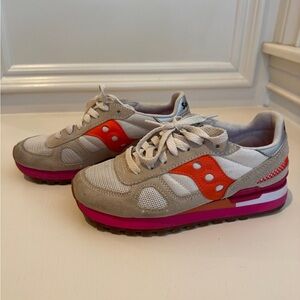 Saucony Women's White, Orange, and Pink Sneakers
